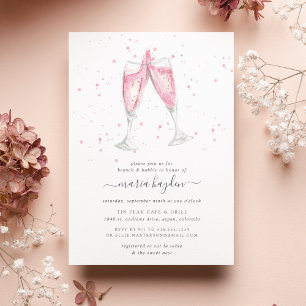 Pink Champagne   Brunch & Bubbly Shower Invitation