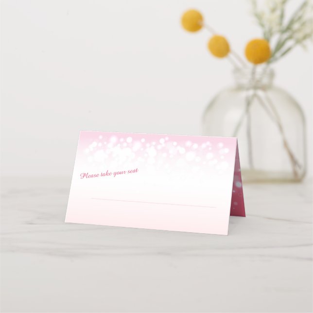 Pink champagne bubbles graphic guest place cards (Front)