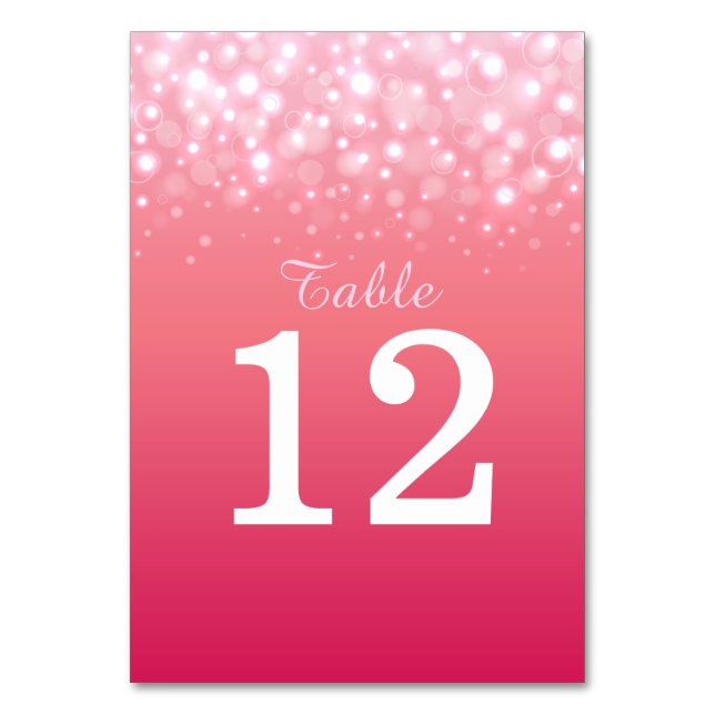 Pink champagne bubbles Wedding table numbers (Front)