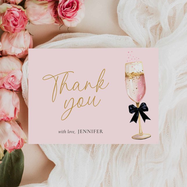 Pink Champagne Bubbly Bridal Shower Thank You Card (Pink Brunch and Bubbly Bridal Shower Thank you card)