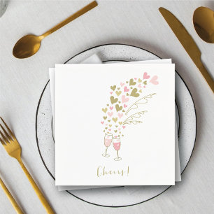 Pink Champagne Cheers Engagement Wedding Party Napkin