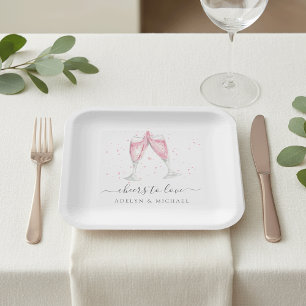 Pink Champagne "Cheers to Love" Personalised Paper Plate