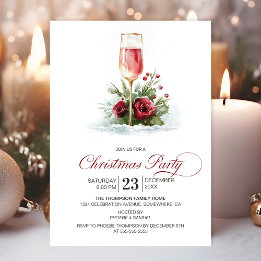 Pink Champagne Christmas Party Invitation