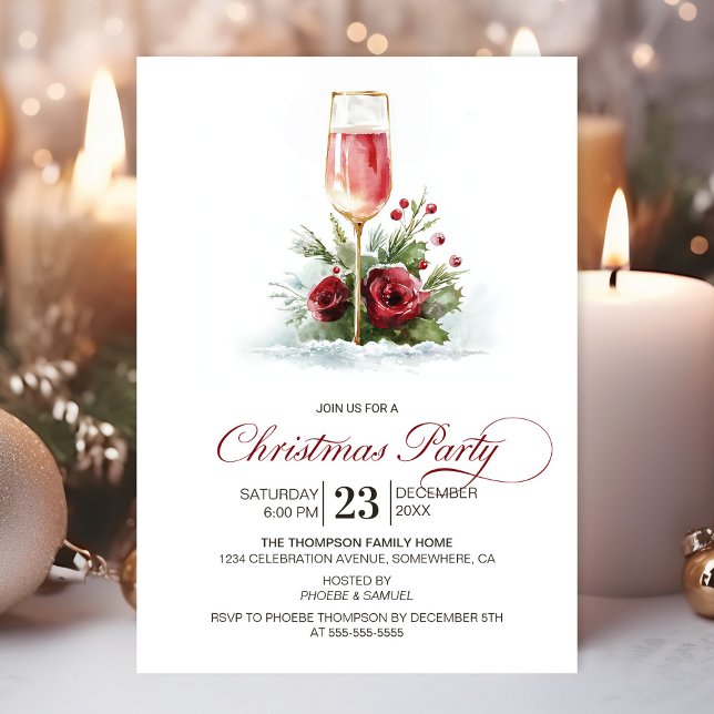 Pink Champagne Christmas Party Invitation (Creator Uploaded)