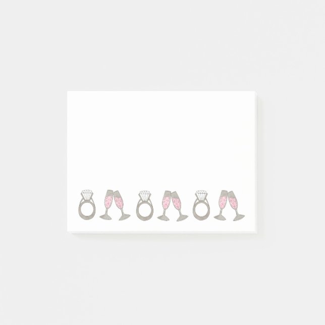 Pink Champagne Diamond Ring Bling Wedding Bride Post-it Notes (Front)