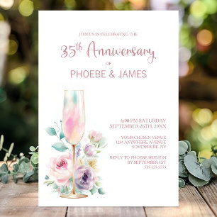 Pink Champagne Floral 35th Wedding Anniversary Invitation