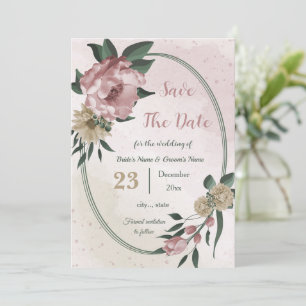 pink champagne flowers botanical save the date