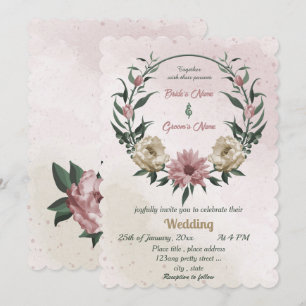 pink champagne flowers botanical wedding invitation