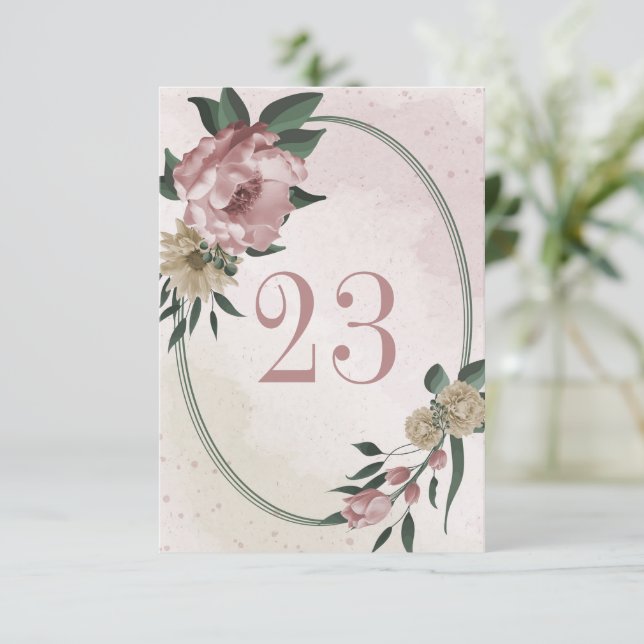 pink champagne flowers geometric table number (Standing Front)