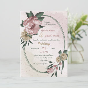 pink champagne flowers geometric wedding  invitation