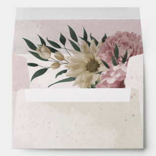 pink champagne flowers greenery wedding envelope