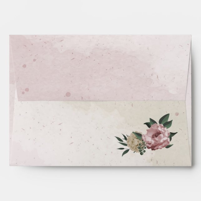 pink champagne flowers greenery wedding envelope (Back (Top Flap))