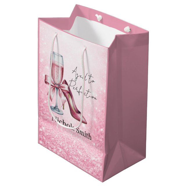 Pink Champagne Glass Aged To Perfection Birthday Medium Gift Bag (Front Angled)
