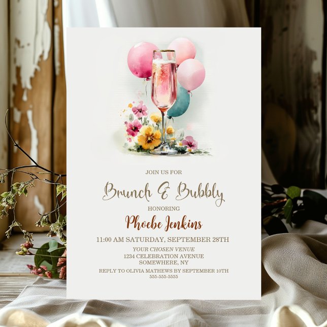 Pink Champagne Glass Brunch and Bubbly Invitation (Creator Uploaded)