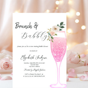 Pink Champagne Glass Flower Brunch & Bubbly Invitation