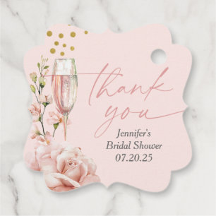 pink champagne glass modern bridal brunch favour tags