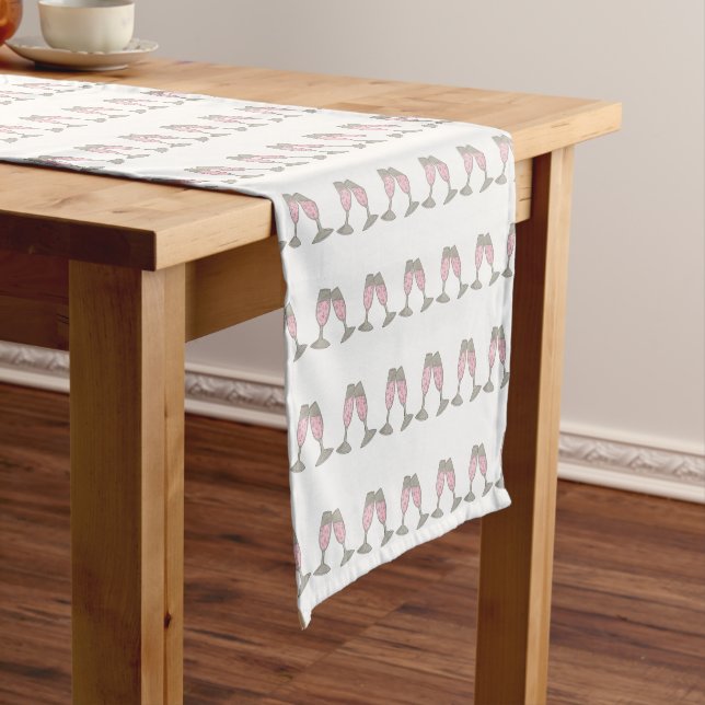 Pink Champagne Glasses Bridal Shower Wedding Party Short Table Runner (In Situ)
