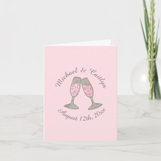 Pink Champagne Glasses Bridal Shower Wedding Thank You Card (Front)