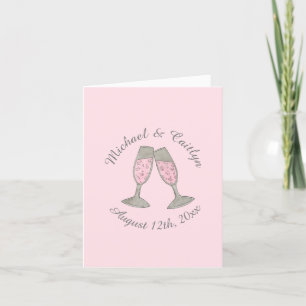 Pink Champagne Glasses Bridal Shower Wedding Thank You Card