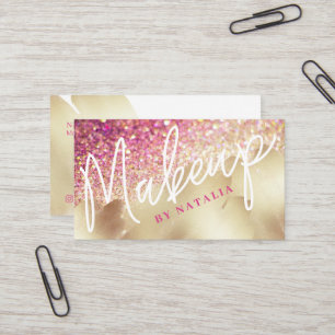 Pink & Champagne Glitter Gold Foil Beauty Makeup Business Card