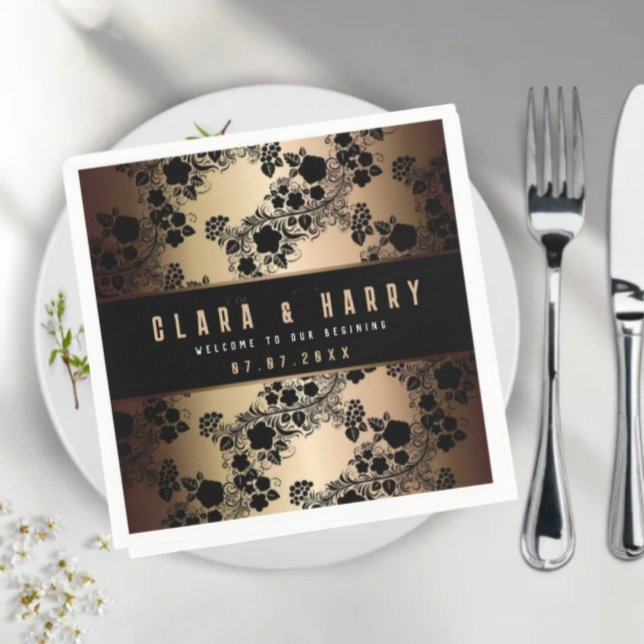 PINK champagne gold vintage floral wedding  Napkin (Creator Uploaded)