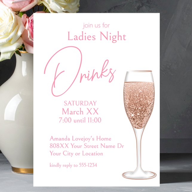 Pink Champagne Ladies Night Drinks Invitation (Creator Uploaded)