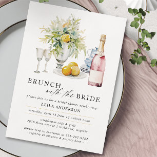 Pink Champagne or Wine Cute Brunch Bridal Shower Invitation