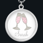 Pink Champagne Personalised Bridesmaid Wedding Silver Plated Necklace<br><div class="desc">Features an original marker illustration of two glasses of bubbly pink champagne. Perfect for engagements, weddings, bridal showers, bachelorette parties and more! Simply personalise with your bridal party information. Designer is available to create and upload custom designs to match the colours and themes of your wedding--click "Ask this Designer" to...</div>