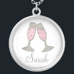Pink Champagne Personalised Bridesmaid Wedding Silver Plated Necklace<br><div class="desc">Features an original marker illustration of two glasses of bubbly pink champagne. Perfect for engagements, weddings, bridal showers, bachelorette parties and more! Simply personalise with your bridal party information. Designer is available to create and upload custom designs to match the colours and themes of your wedding--click "Ask this Designer" to...</div>