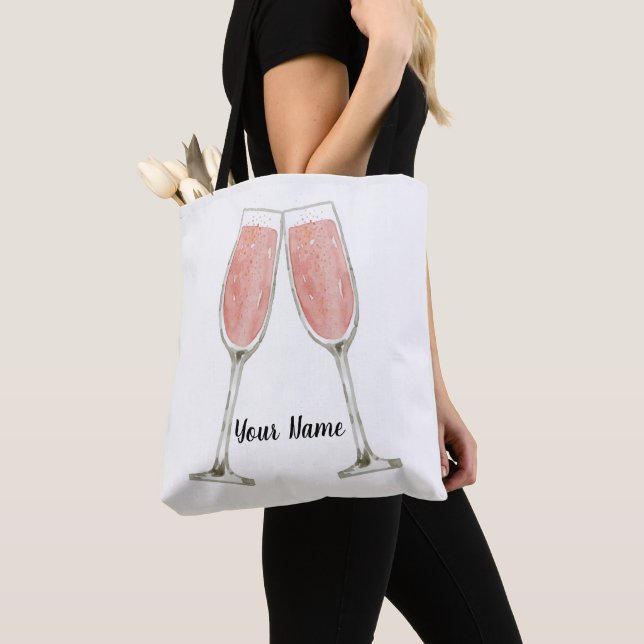 Pink Champagne Personalized Tote Bag (Close Up)
