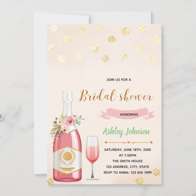 Pink champagne shower theme party invitation (Front)