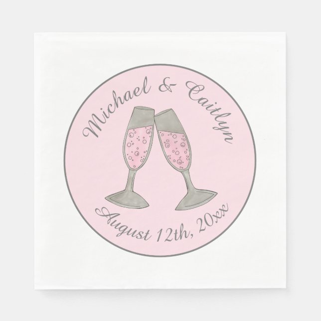 Pink Champagne Toast Cheers Wedding Bridal Shower Napkin (Front)