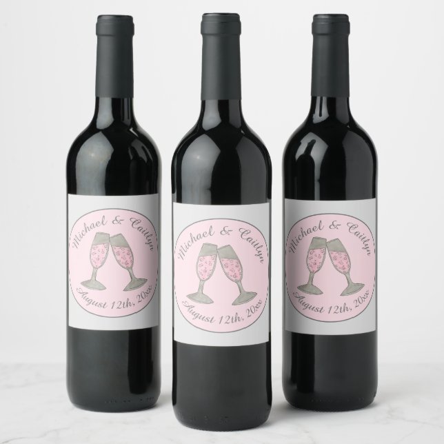 Pink Champagne Toast Cheers Wedding Bridal Shower Wine Label (Bottles)