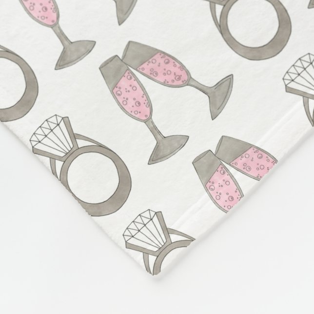 Pink Champagne Toast Diamond Ring Wedding Bride Fleece Blanket (Corner)