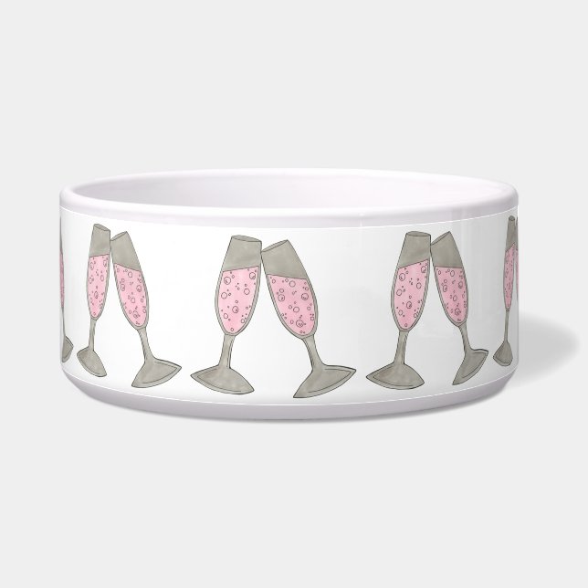 Pink Champagne Toast Glass Bubbly Pet Bowl (Right)