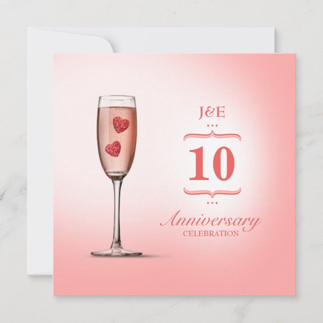 Pink Champagne - Wedding Anniversary invitation (Front)
