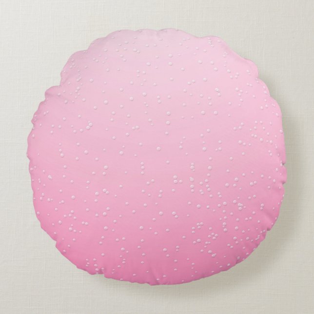 Pink Champagne with Tiny Bubbles Background Art Round Cushion (Front)