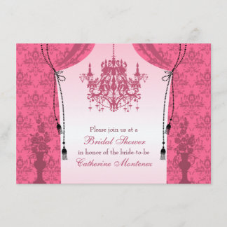 Pink Chandelier and Damask Curtains Bridal Shower Invitation