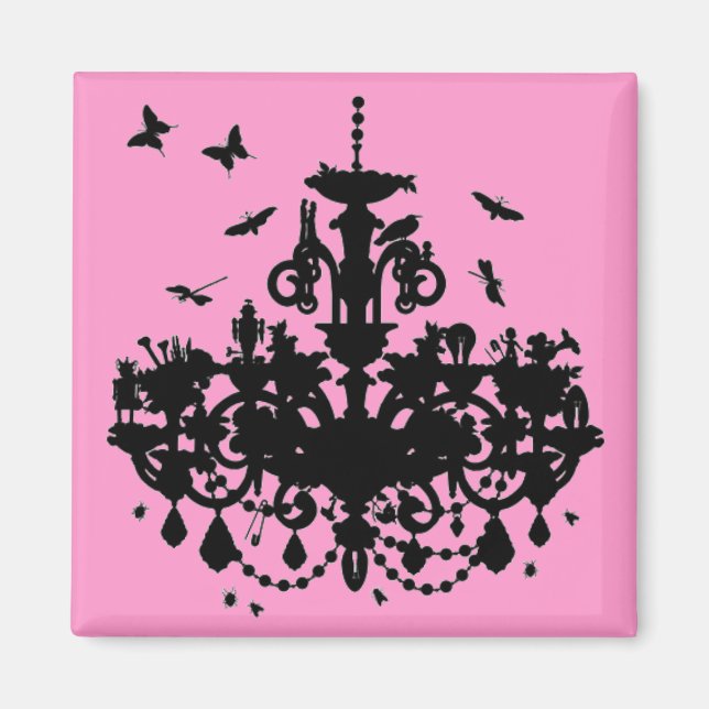 Pink Chandelier & Butterflies Magnet (Front)