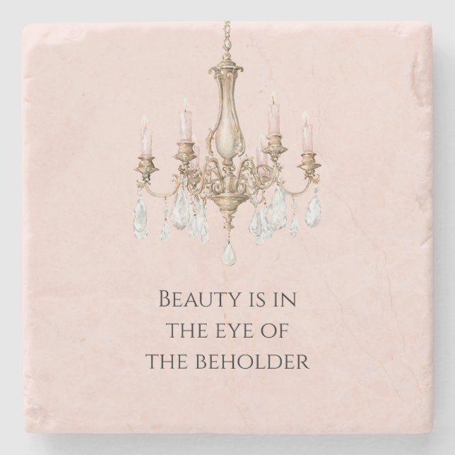 Pink Chandelier Candles Stone Coaster (Front)