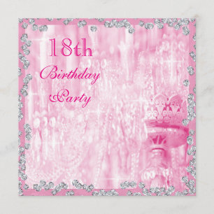 Pink Chandelier & Diamonds 18th Birthday Invitation