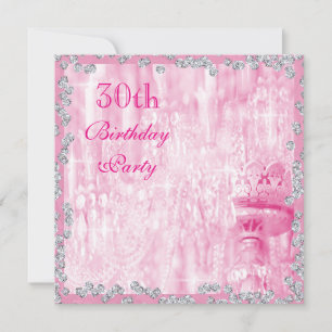 Pink Chandelier & Diamonds 30th Birthday Invitation