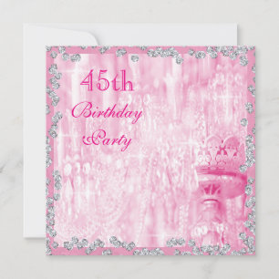 Pink Chandelier & Diamonds 45th Birthday Invitation