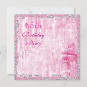 Pink Chandelier & Diamonds 65th Birthday Invitation