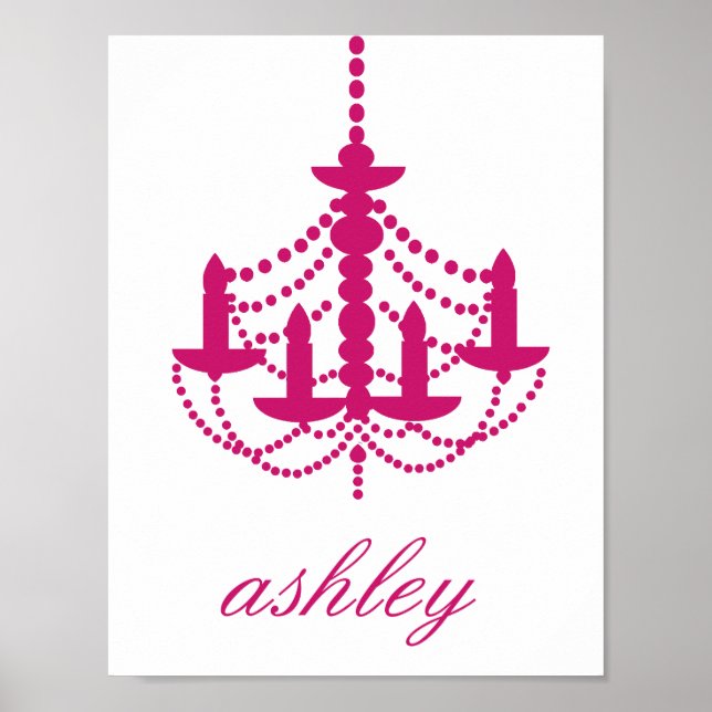 Pink Chandelier Name Wall Art (Front)