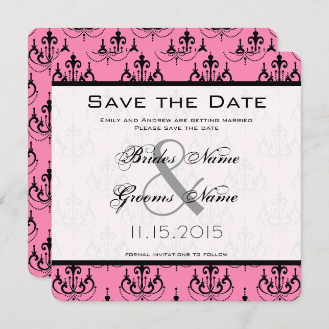 Pink Chandelier Wedding Save the Date Invitation (Front/Back)