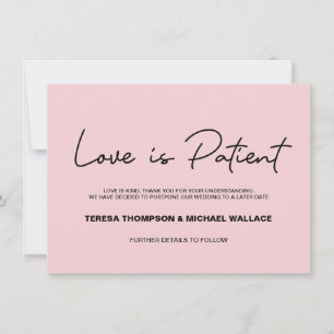 Pink change Plans Love Patient Wedding Postponed  Invitation