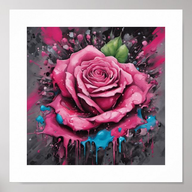 Pink Chaos Rose Poster (Front)