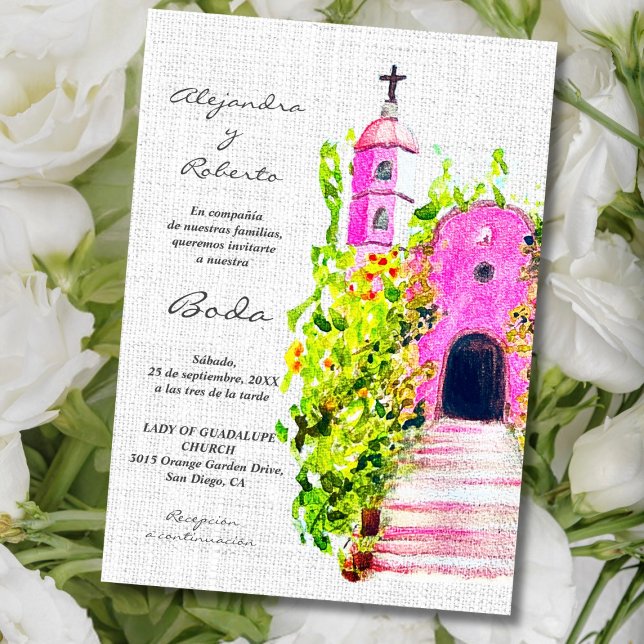 Pink Chapel Baroque Vintage Mexican Wedding Invitation (Creator Uploaded)