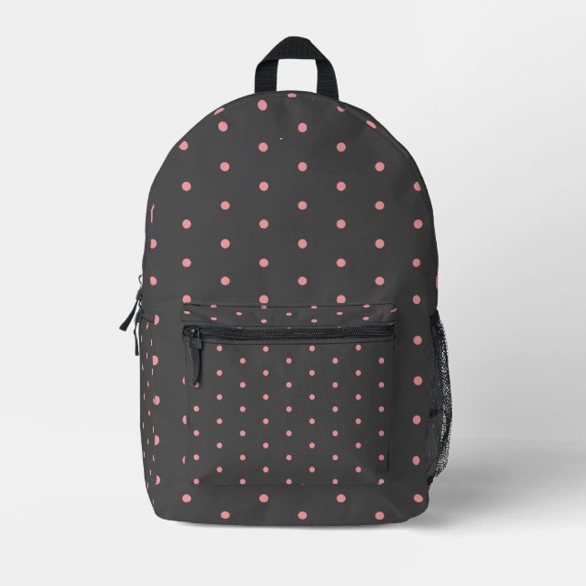 Pink & Charcoal Polka Dot Backpack – Modern Style (Front)